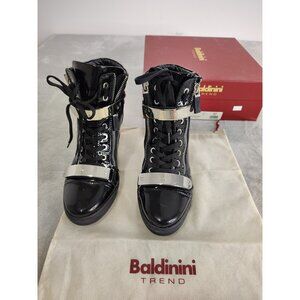 Baldinini Womens Patent Wedge Boots Sz. 37 $575.00 Retail. Flawed